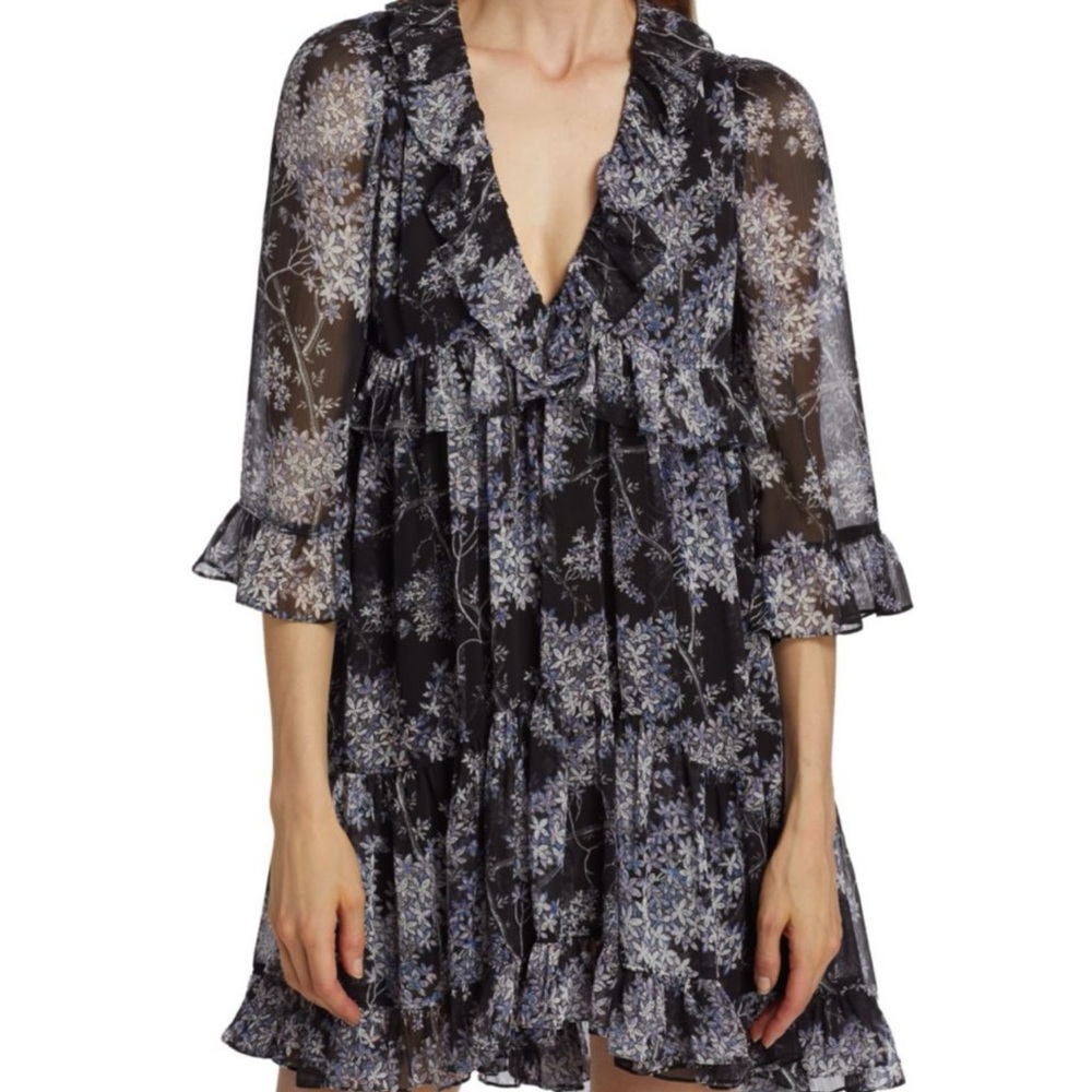 Cinq à Sept Black and White Floral Mini Dress